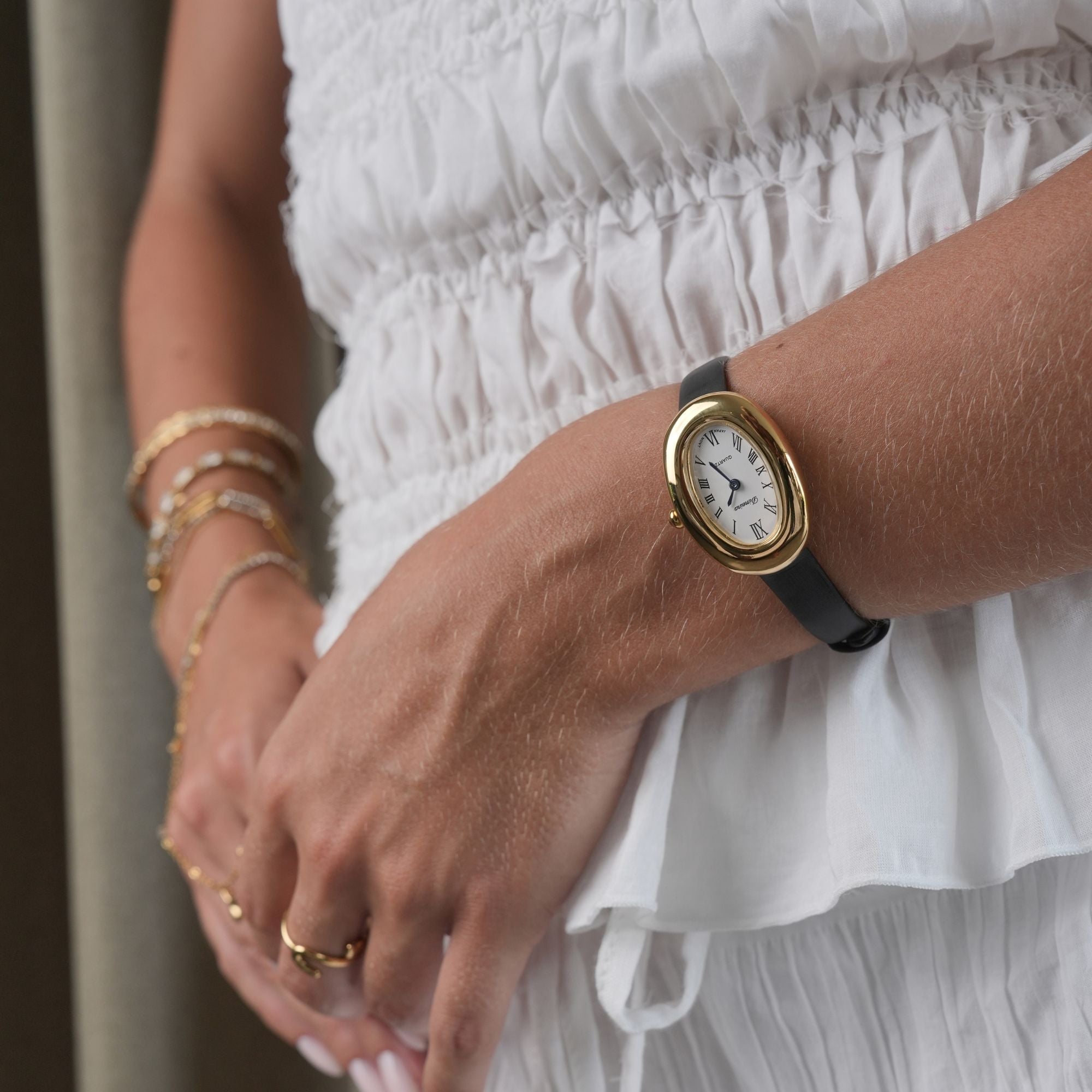 Elvina Zwart Cuir Or