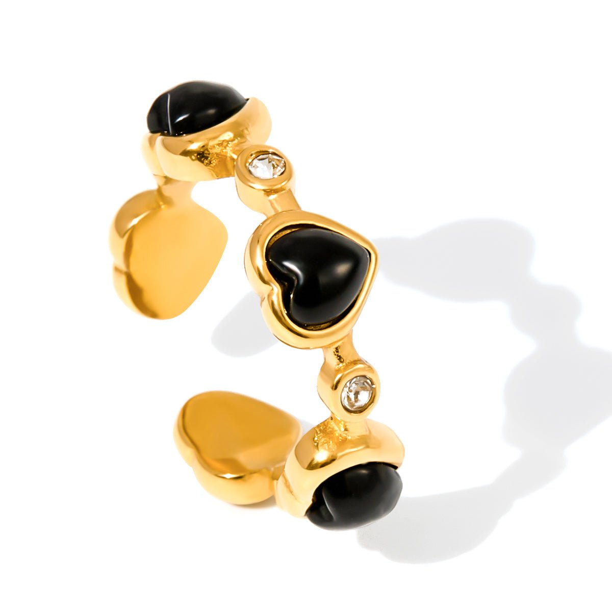 Esme Onyx Bague Coeur en Or 18K