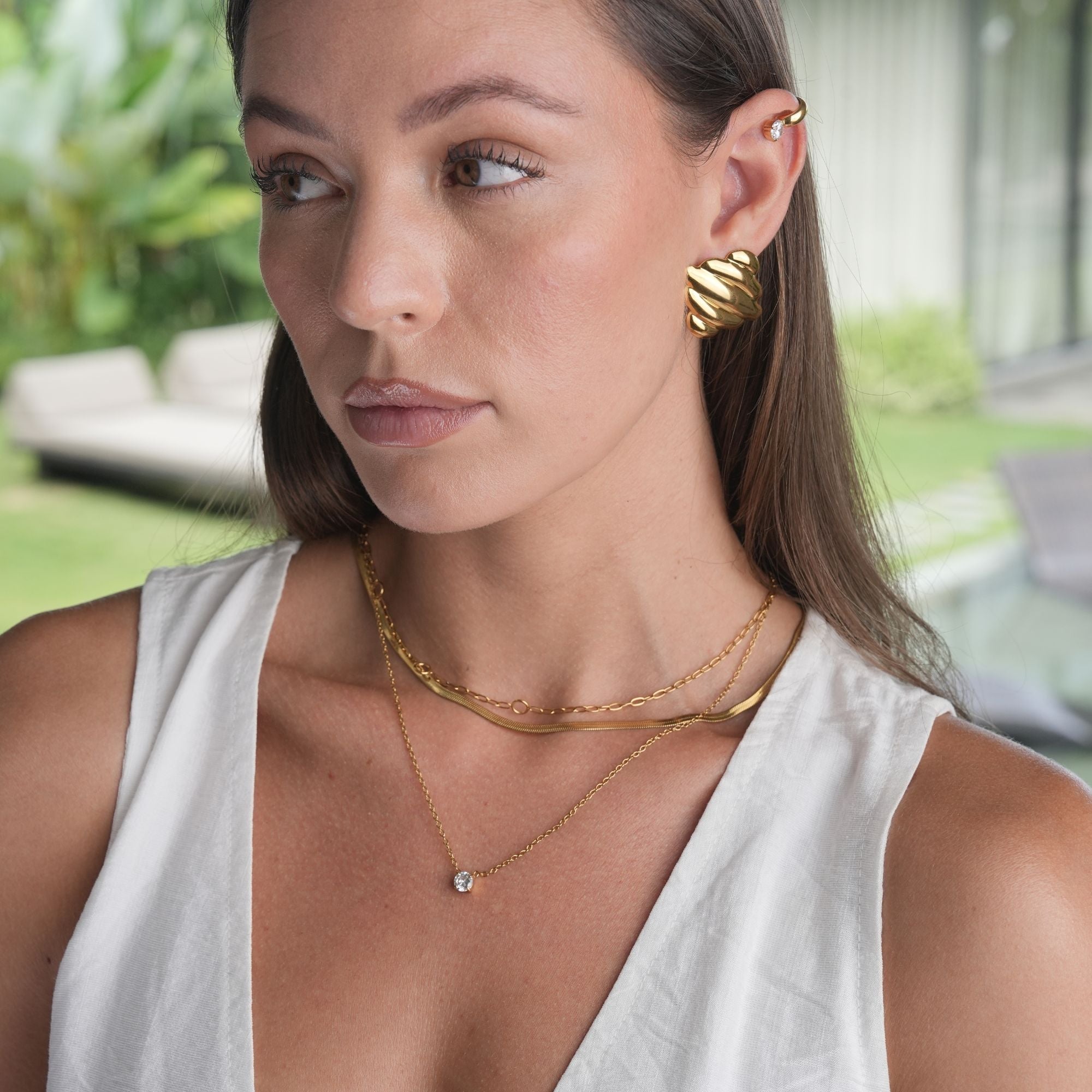 Boucles d'oreilles Linnea à texture cannelée | Or 18K