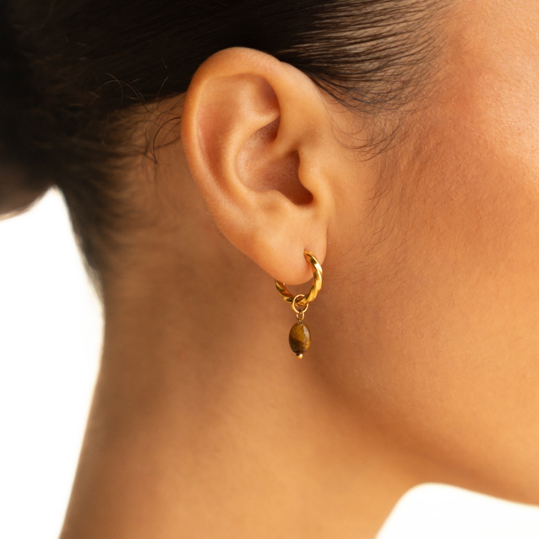 Boucles d'oreilles créoles en œil de tigre