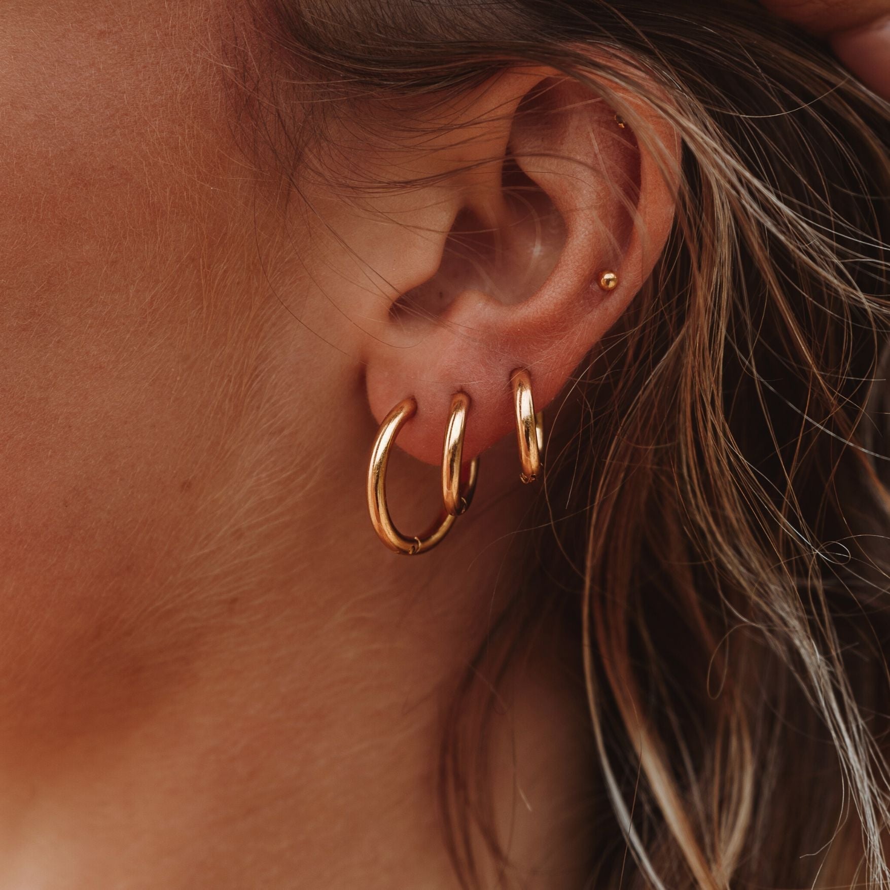 Ensemble de Boucles d'Oreilles Triple Anneau