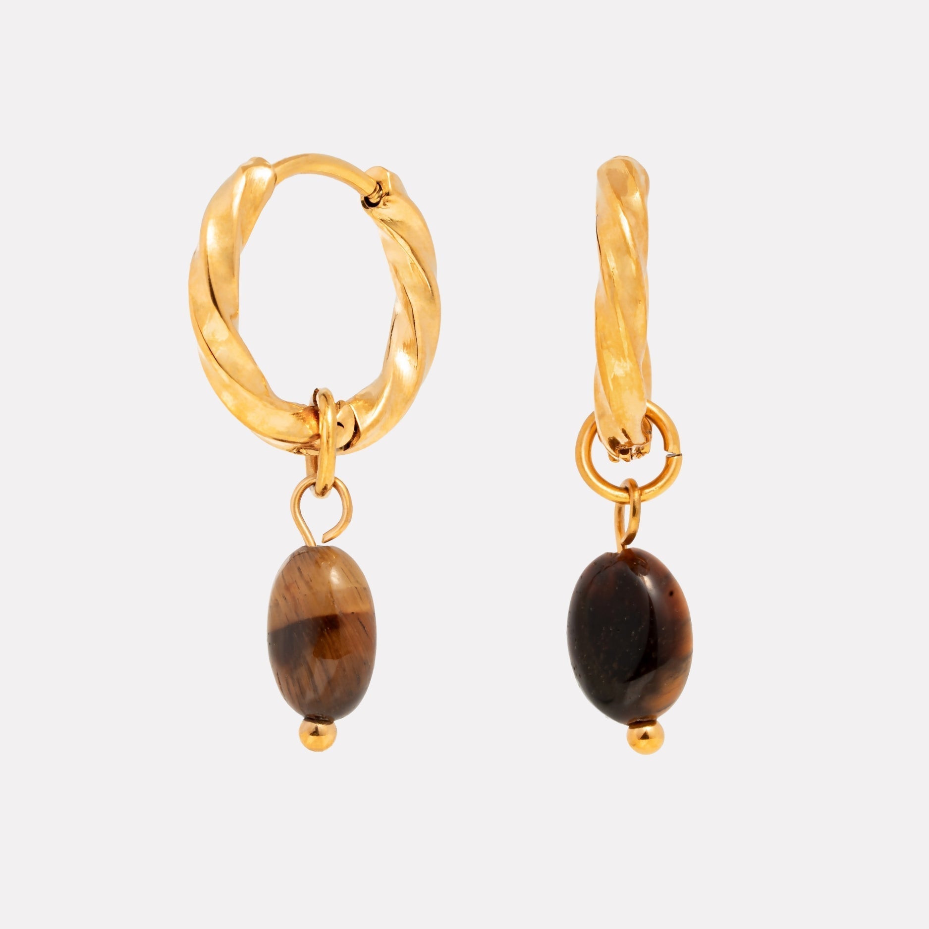 Boucles d'oreilles créoles en œil de tigre