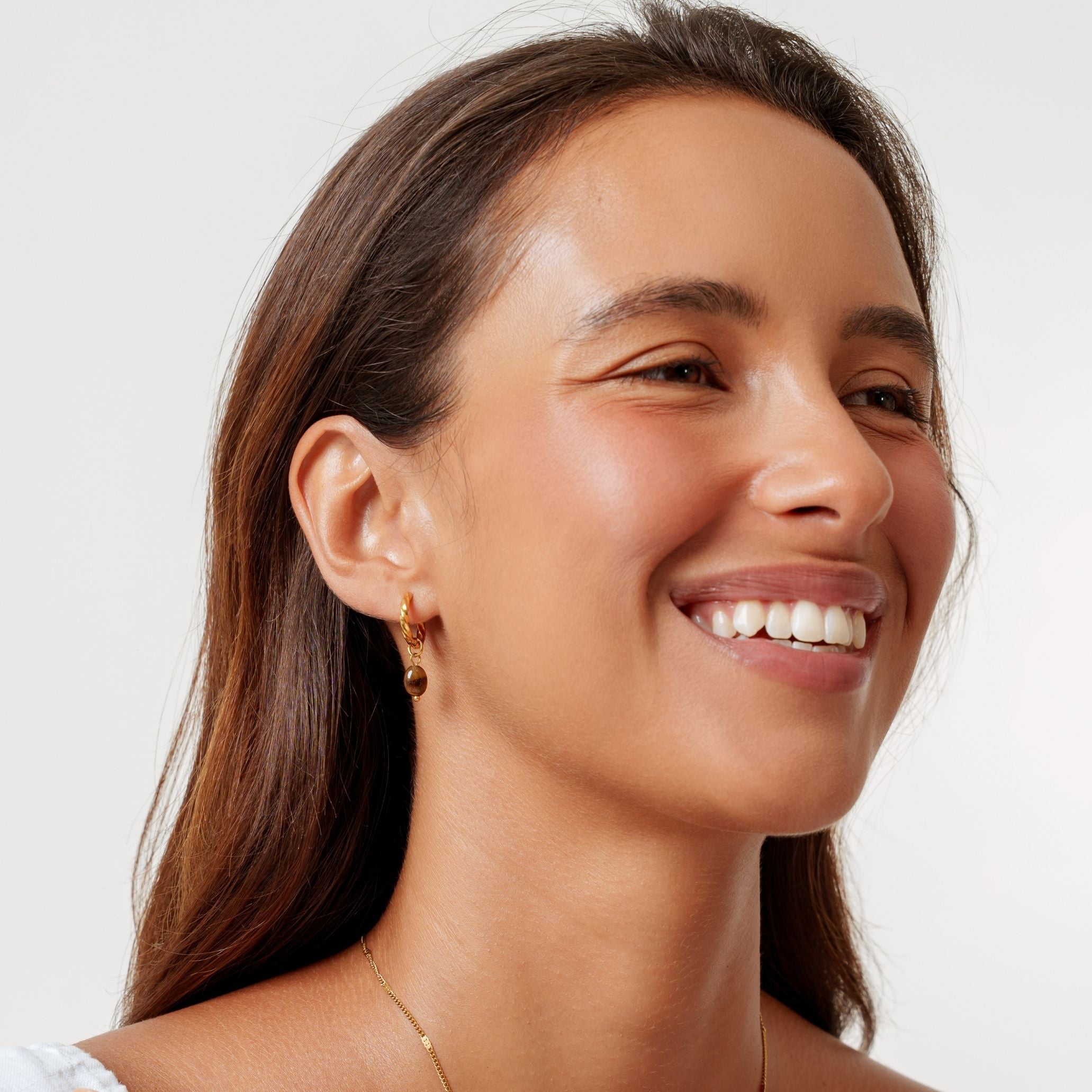 Boucles d'oreilles créoles en œil de tigre